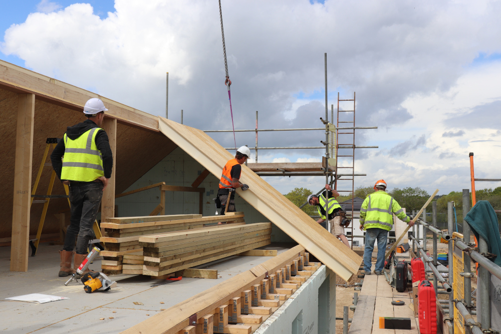 Roof joists craned into place